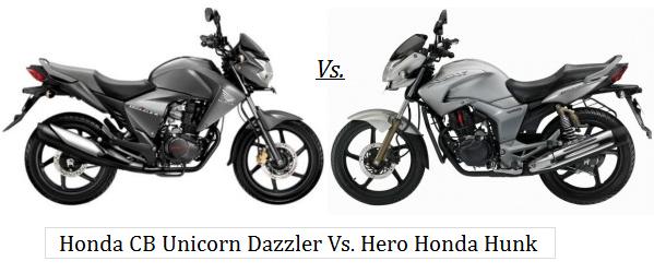 Compare hero honda hunk and honda unicorn dazzler
