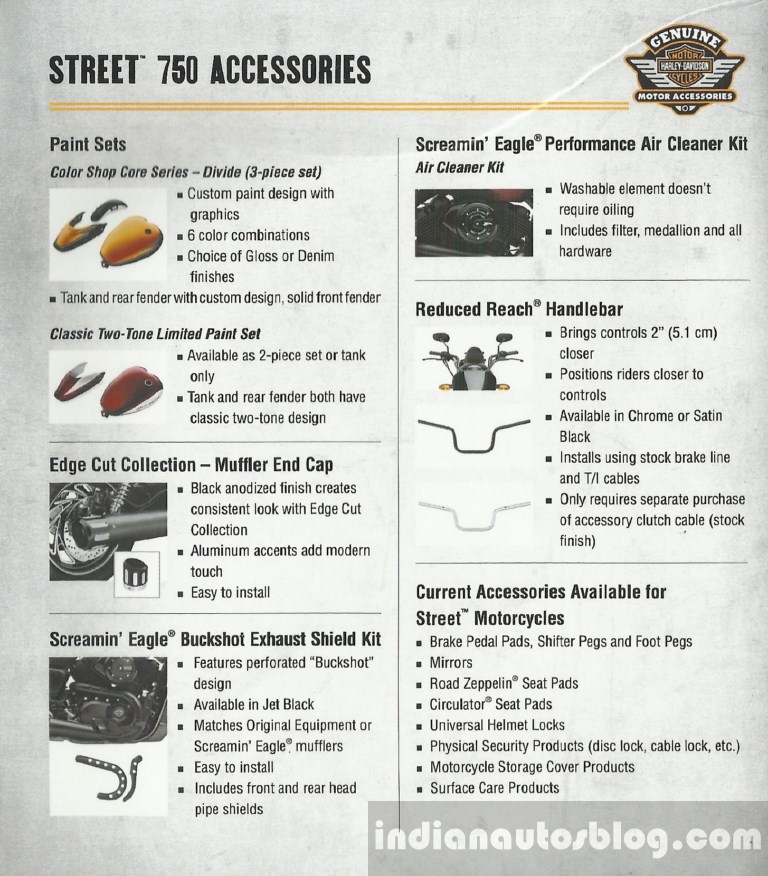  List  of All Accessories  for Harley  Street 750 Seats 