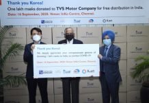 South Korea Donates 1 Lac Masks to TVS for Free Distribution in India