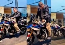 Rahul Gandhi Checks Out Upcoming BMW F 450 GS in Germany Rahul Gandhi with BMW F 450 GS