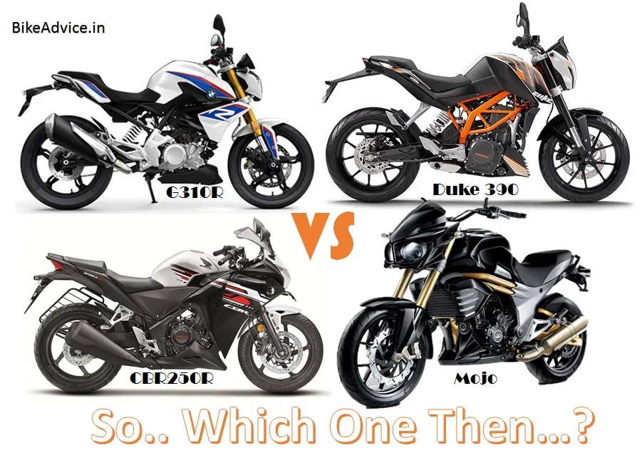 Duke 390 Vs G310r Vs Mojo Cbr250r Pic